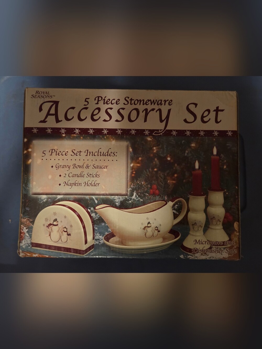 Stoneware Snowman Accessory Set - Cream & Burgundy